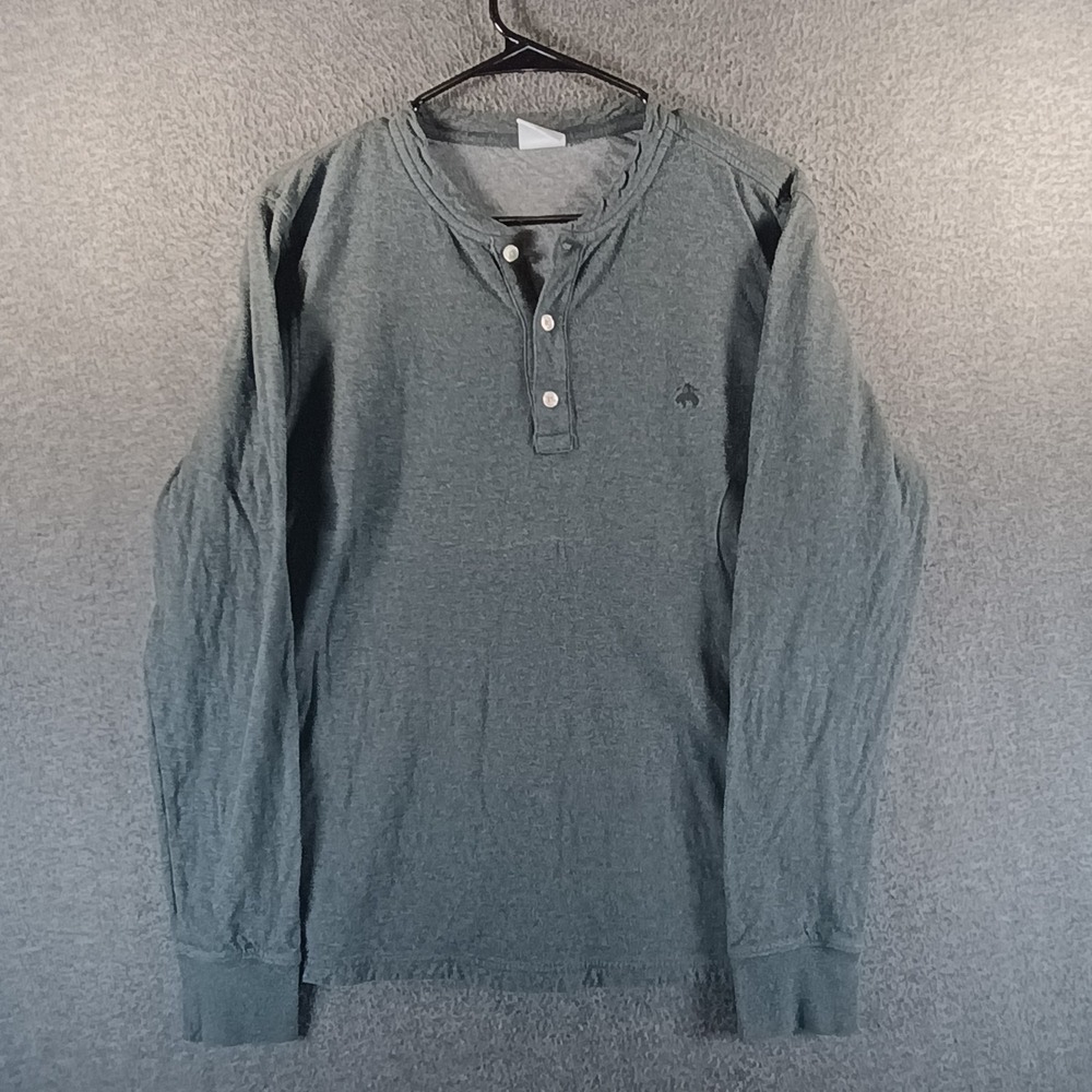 Brooks Brothers Henley Shirt Mens Medium Grey Casual Long Sleeve Cotton Logo